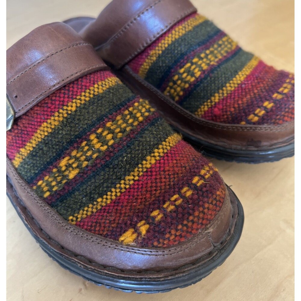 Born Women's Brown Leather Wool Slip-on Mules Clogs Southwestern Y2K Sz: 9M 40.5